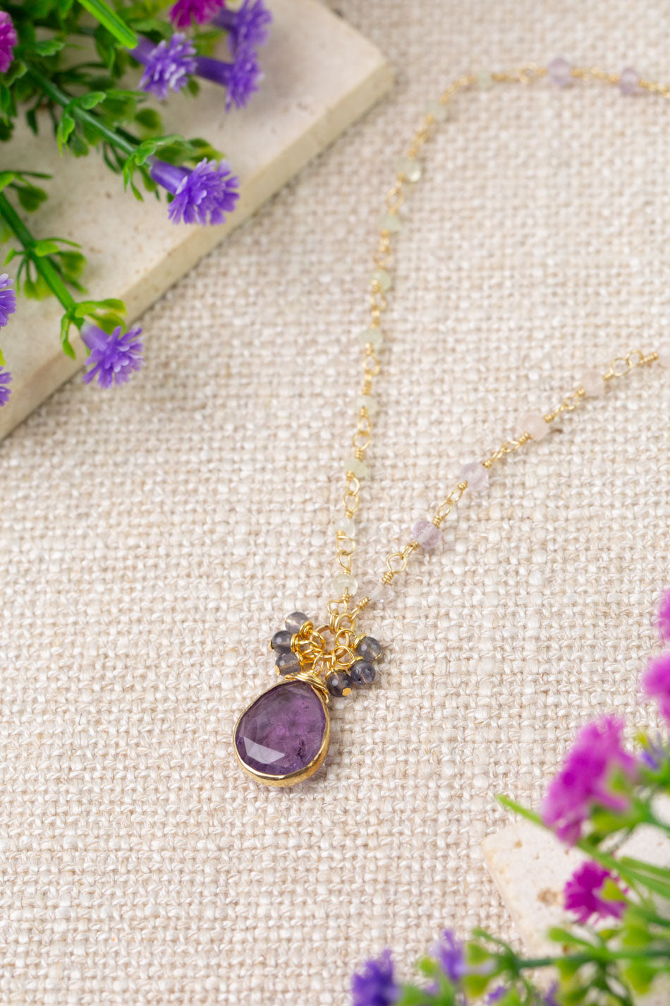 Folklore 18-20" Tanzanite with Amethyst Cluster Necklace