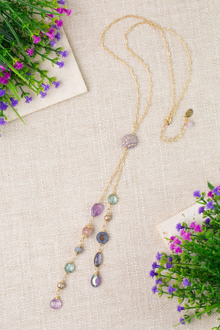 Folklore 21.5-23.5" Czech Glass, Amethyst, Iolite Tassel Necklace