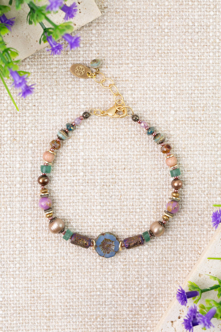 Folklore 7.5-8.5" Freshwater Pearls, Czech Glass, Phosphorite Collage Bracelet