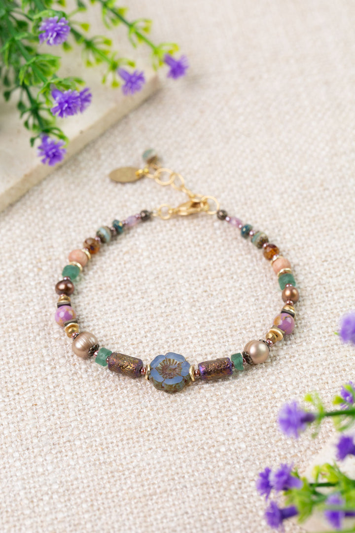 Folklore 7.5-8.5" Freshwater Pearls, Czech Glass, Phosphorite Collage Bracelet