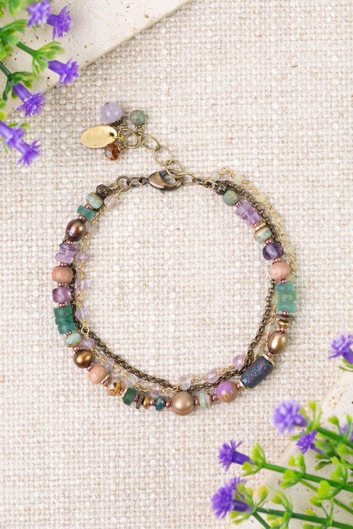 Folklore 7.5-8.5" Freshwater Pearls, Amethyst, Phosphorite Multistrand Bracelet