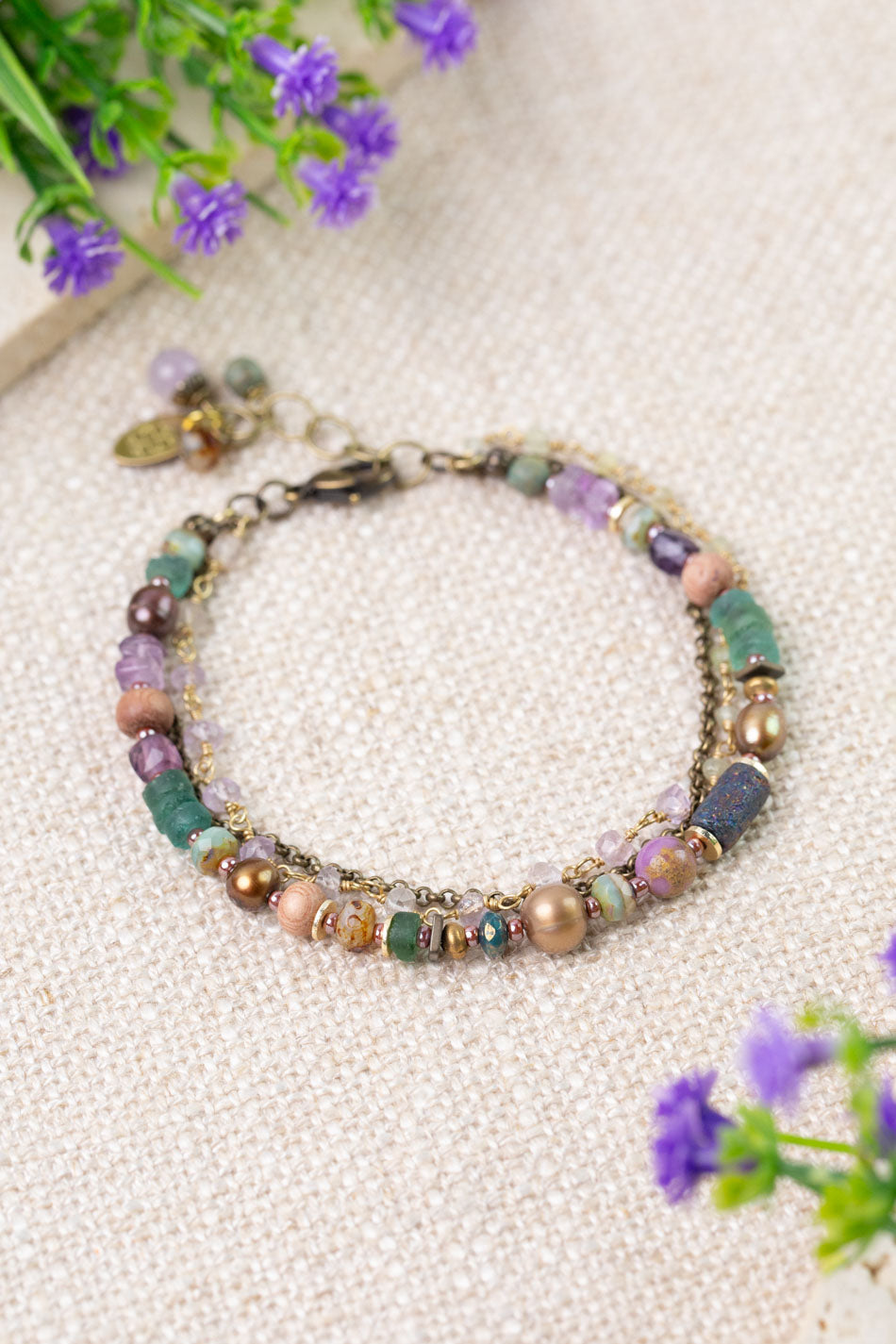 Folklore 7.5-8.5" Freshwater Pearls, Amethyst, Phosphorite Multistrand Bracelet