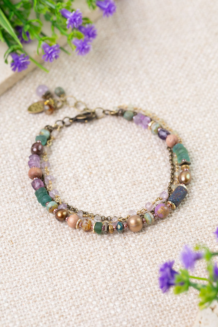 Folklore 7.5-8.5" Freshwater Pearls, Amethyst, Phosphorite Multistrand Bracelet