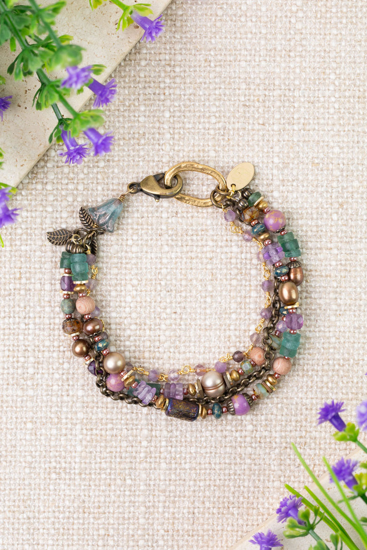 Folklore 7.5" Freshwater Pearls, Amethyst, Phosphorite Multistrand Bracelet