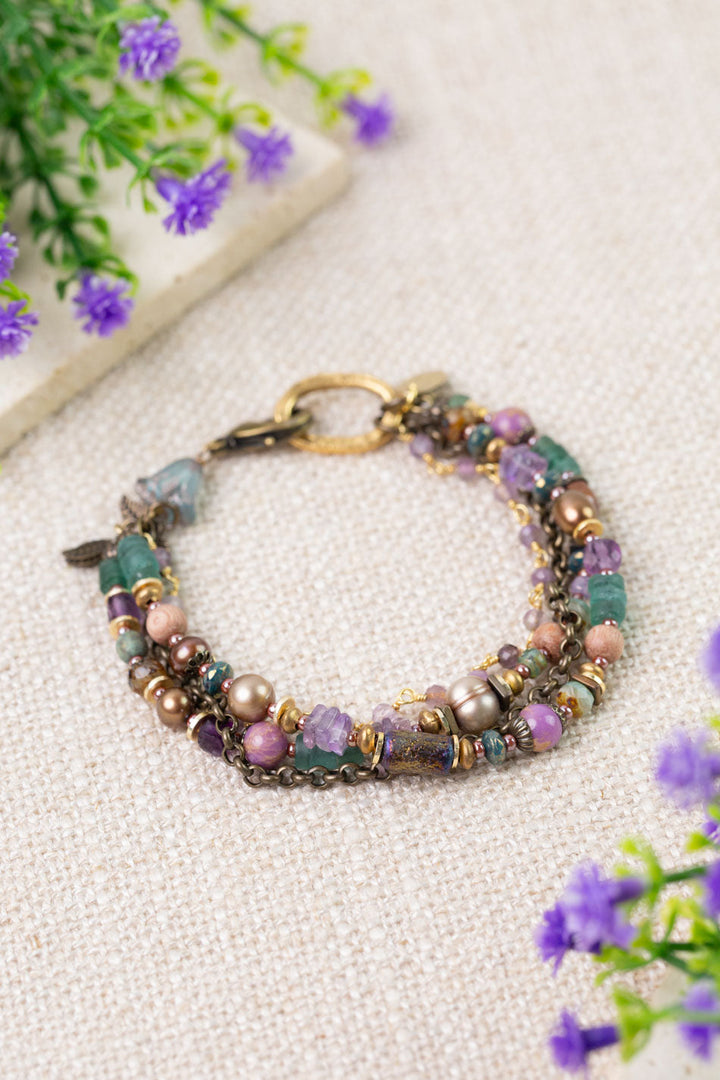 Folklore 7.5" Freshwater Pearls, Amethyst, Phosphorite Multistrand Bracelet
