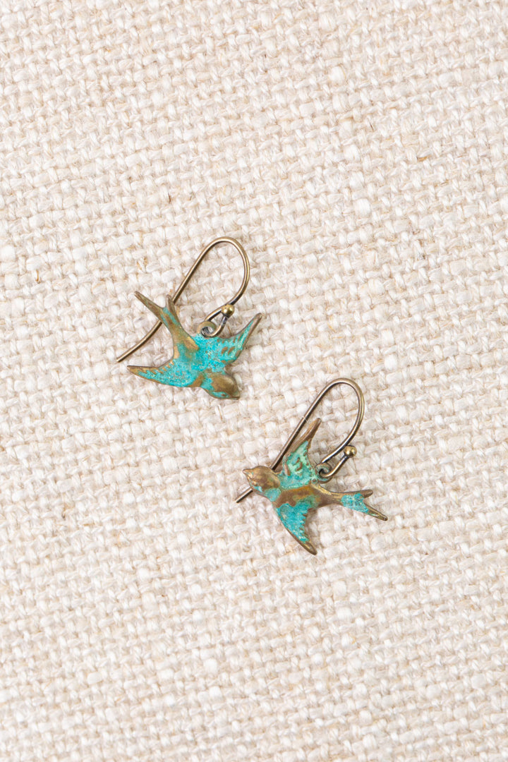 Folklore Sparrow Birds With Patina Dangle Earrings