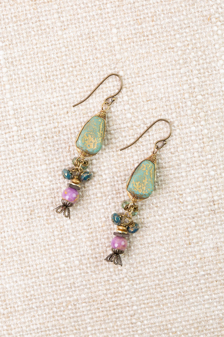 Folklore Phosphorite, Czech Glass Herringbone Earrings