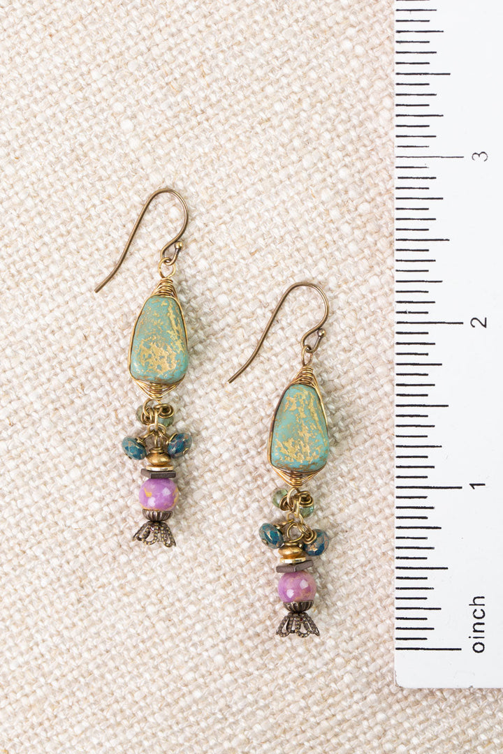 Folklore Phosphorite, Czech Glass Herringbone Earrings