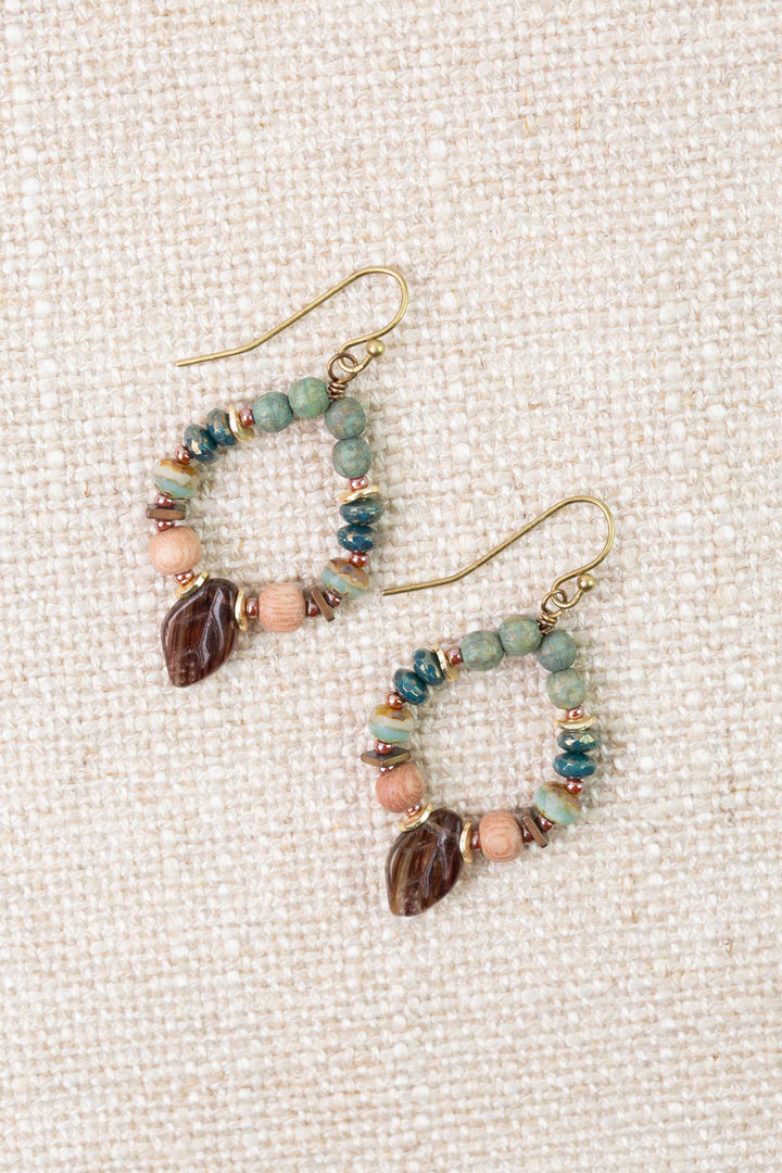Folklore Wood, Czech Glass Hoop Earrings