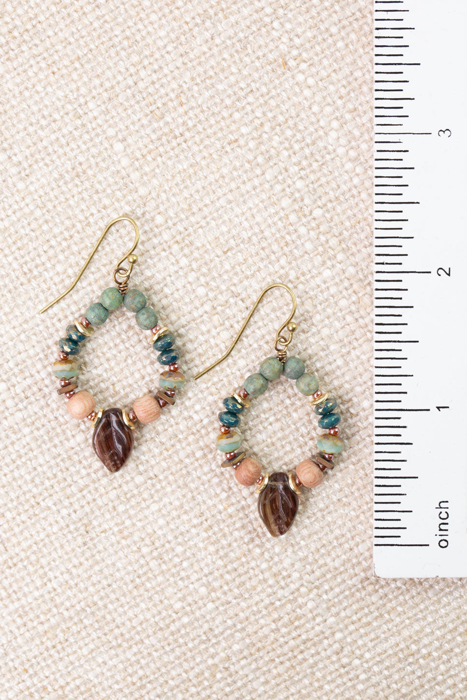 Folklore Wood, Czech Glass Hoop Earrings
