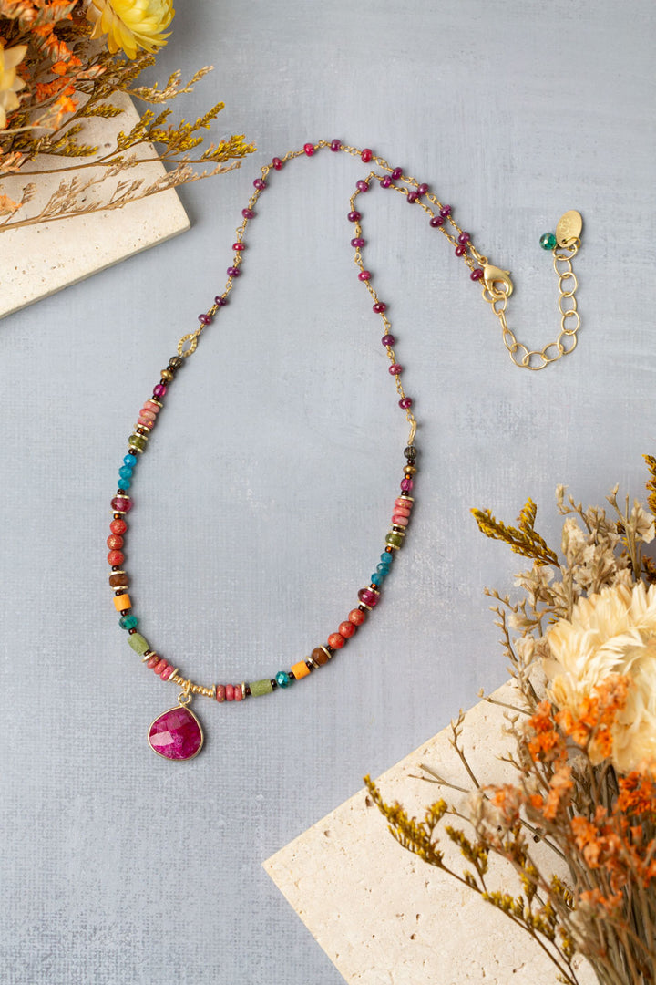 Farmers Market 17.5-19.5" Apatite, Ruby, Czech Glass with Dyed Jade Statement Necklace