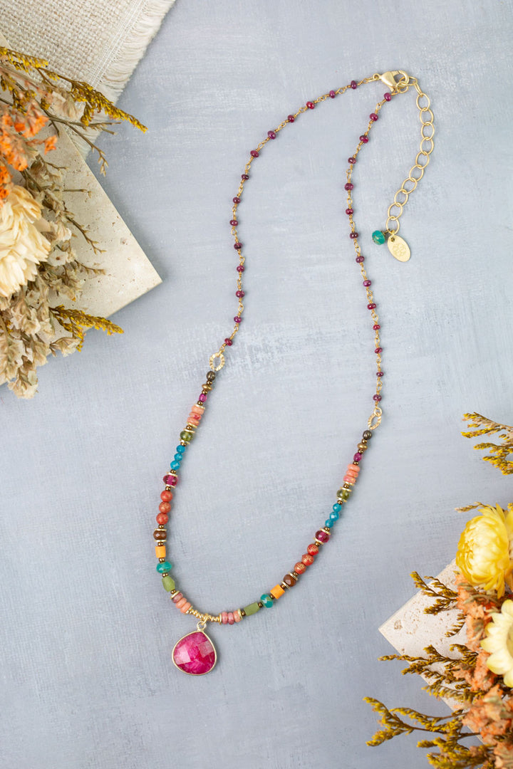 Farmers Market 17.5-19.5" Apatite, Ruby, Czech Glass with Dyed Jade Statement Necklace