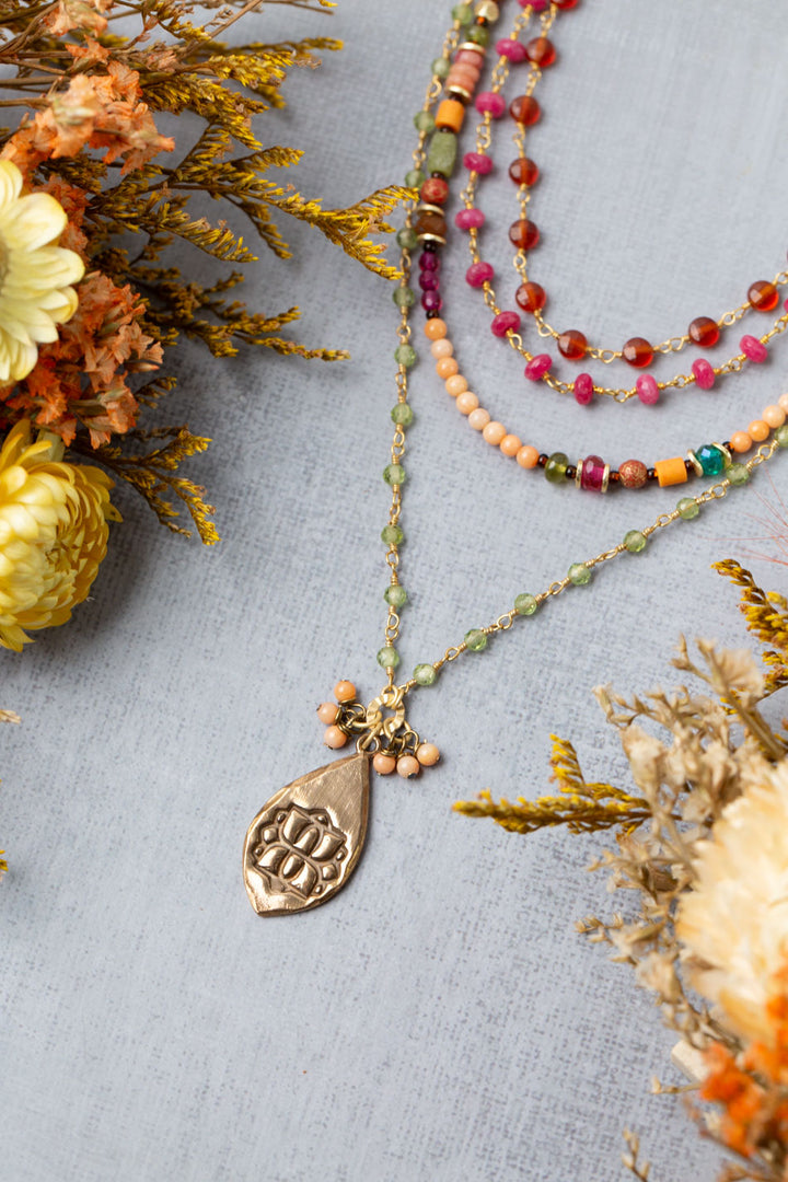 Farmers Market Adjustable Peridot, Coral, Dyed Jade Multistrand Necklace
