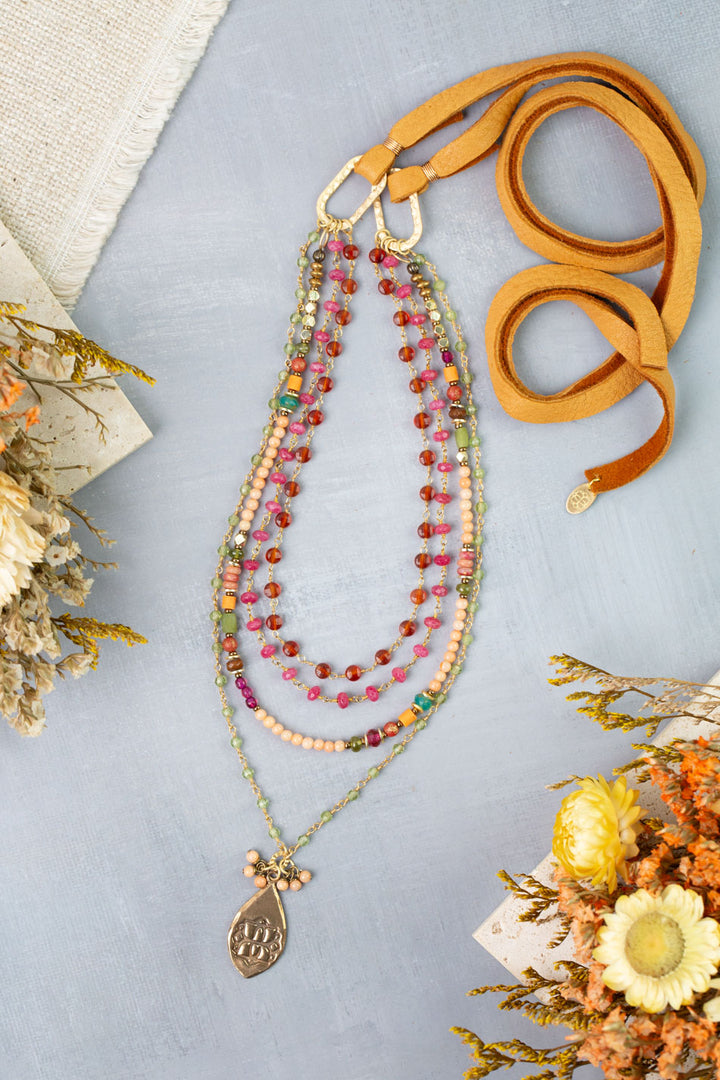 Farmers Market Adjustable Peridot, Coral, Dyed Jade Multistrand Necklace