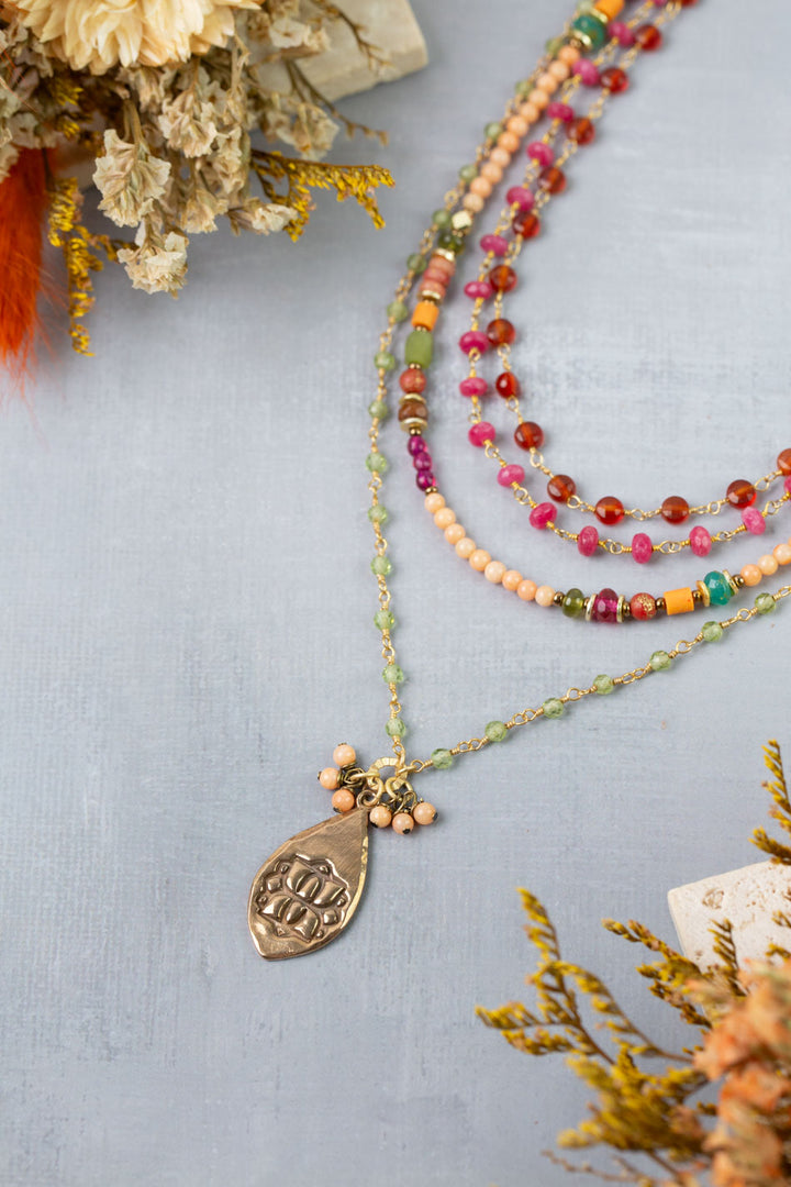 Farmers Market Adjustable Peridot, Coral, Dyed Jade Multistrand Necklace