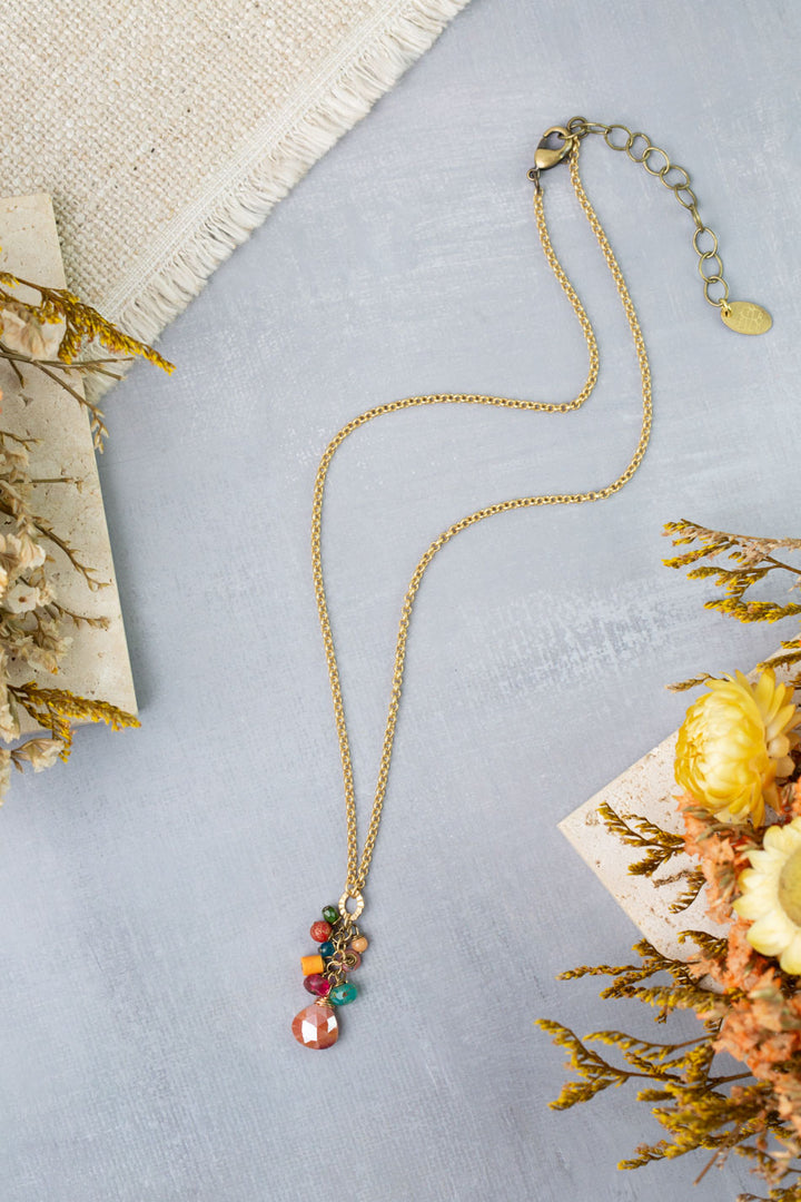 Farmers Market 15-17" Coral, Sunstone, Czech Glass Cluster Necklace