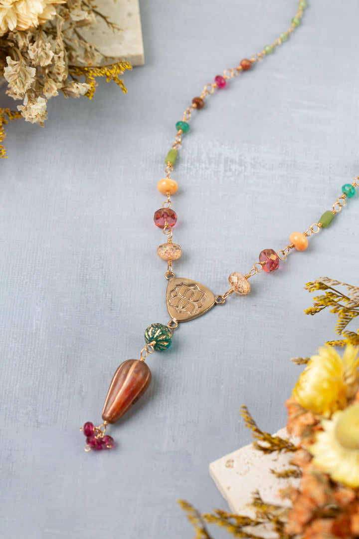 Farmers Market 17-19" Coral, Peridot, Czech Glass Statement Necklace