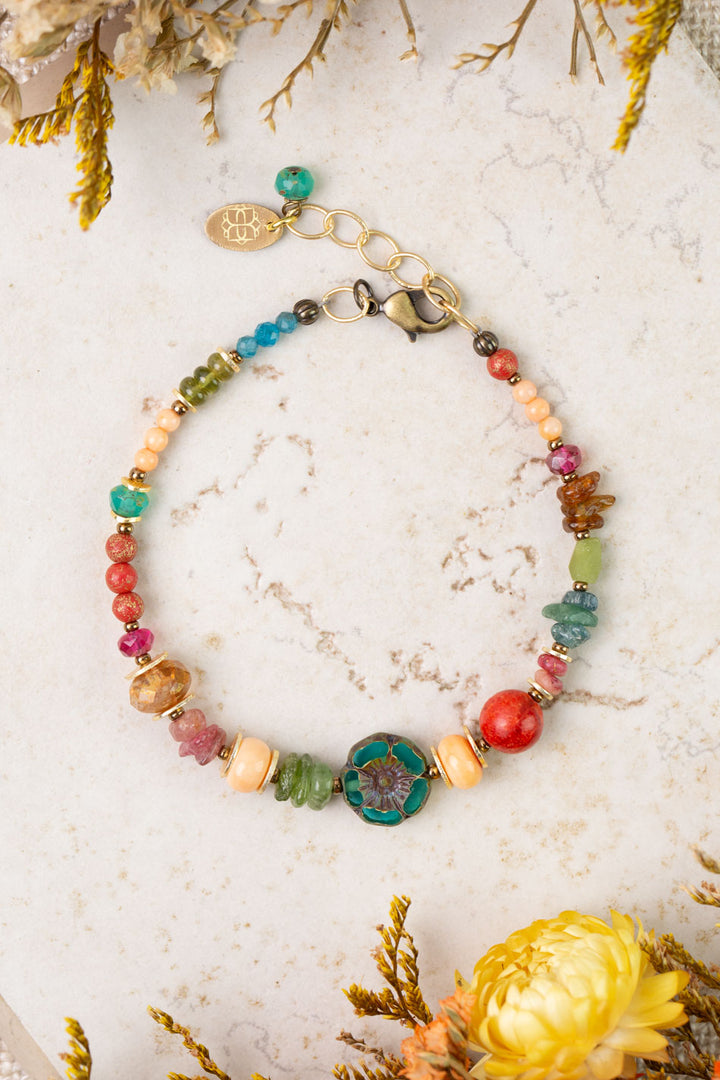 Farmers Market 7.5-8.5" Coral, Tourmaline, Czech Glass Simple Bracelet