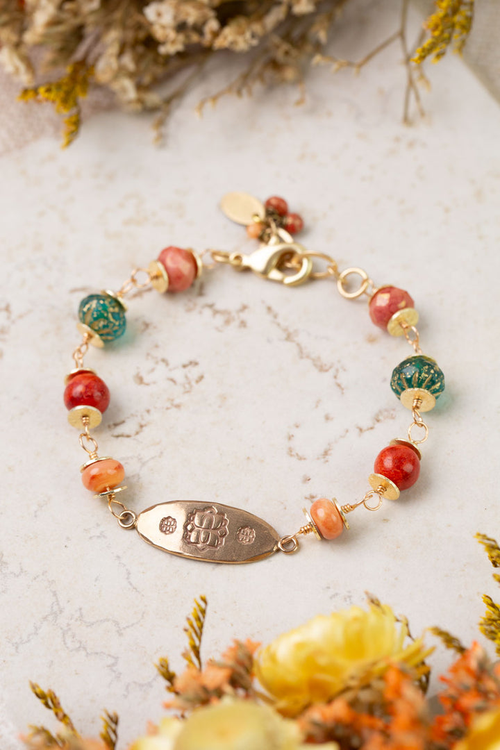 Farmers Market 7.5-8.5" Czech Glass, Coral Statement Bracelet