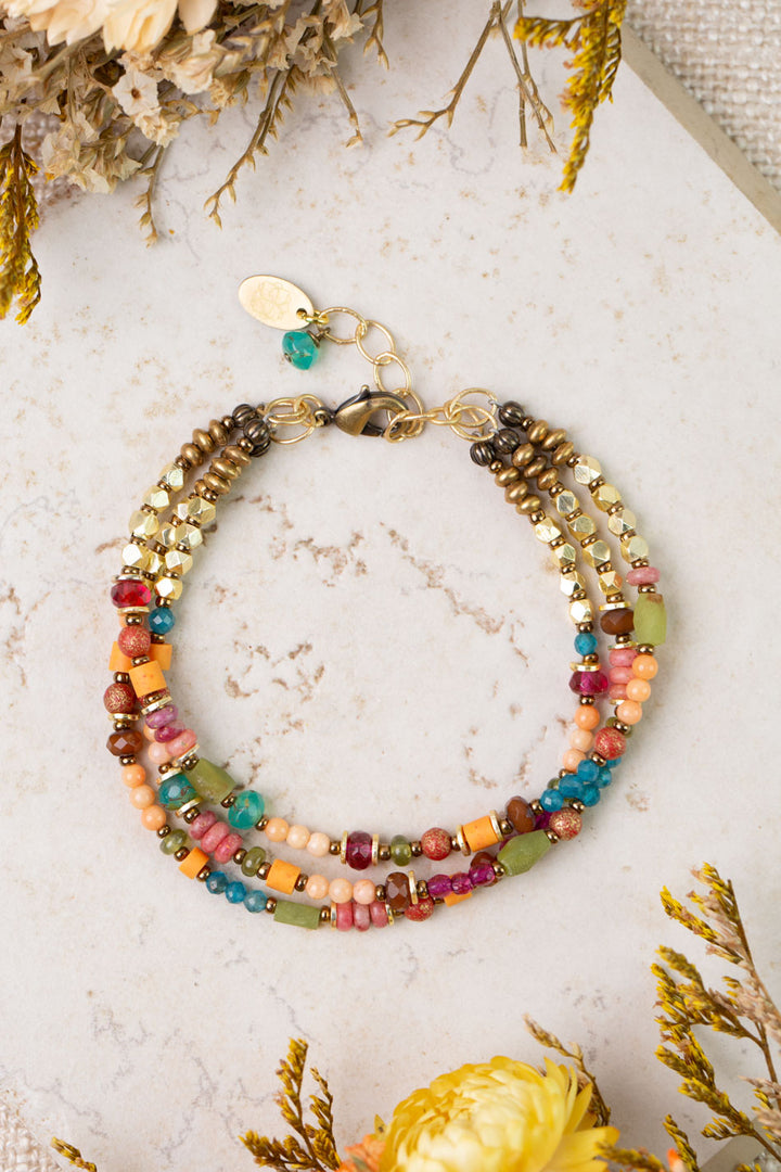 Farmers Market 7.5-8.5" Czech Glass, Coral, Apatite Multistrand Bracelet