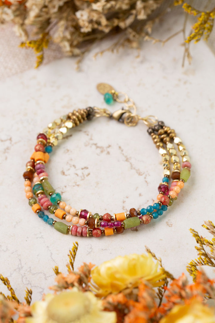 Farmers Market 7.5-8.5" Czech Glass, Coral, Apatite Multistrand Bracelet
