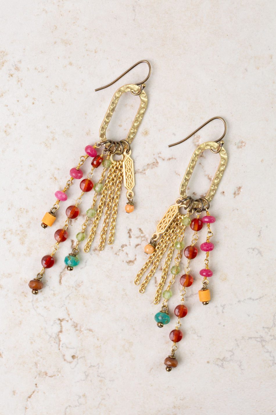 Farmers Market Peridot, Carnelian, Dyed Jade Dangle Earrings