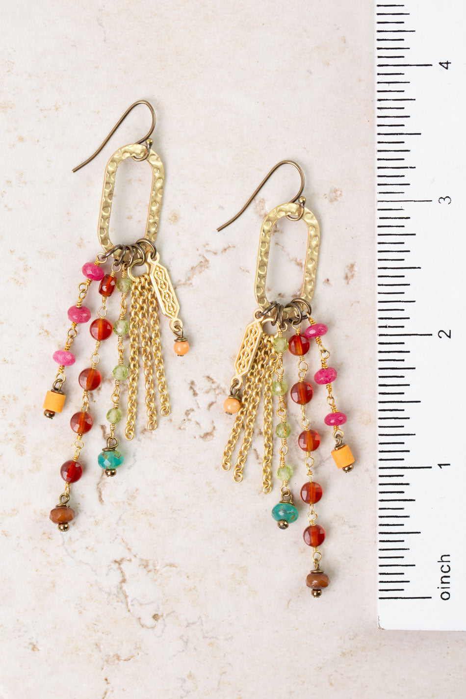 Farmers Market Peridot, Carnelian, Dyed Jade Dangle Earrings