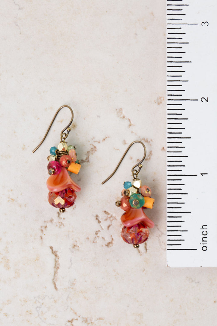 Farmers Market Coral, Czech Glass, Apatite Cluster Earrings