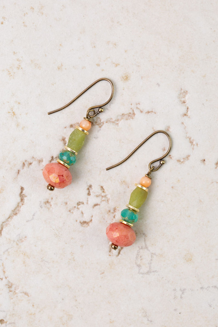 Farmers Market Czech Glass, Coral Simple Earrings