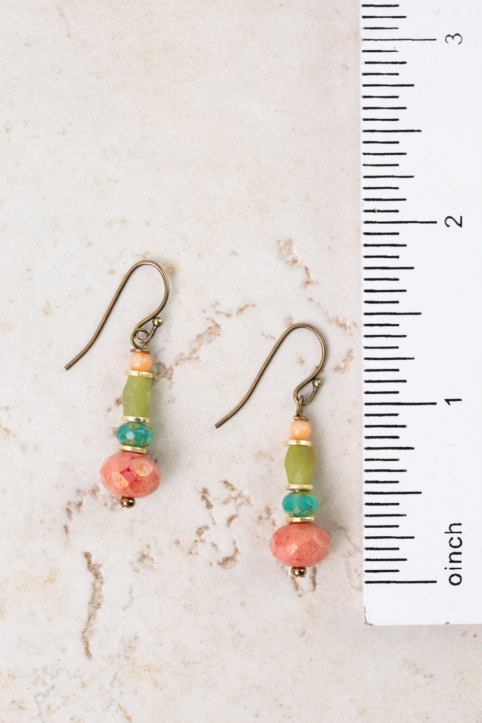 Farmers Market Czech Glass, Coral Simple Earrings