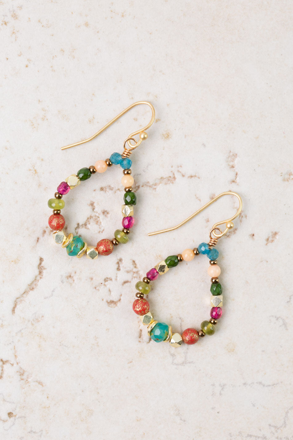 Farmers Market Czech Glass, Gossular Garnet, Apatite Hoop Earrings