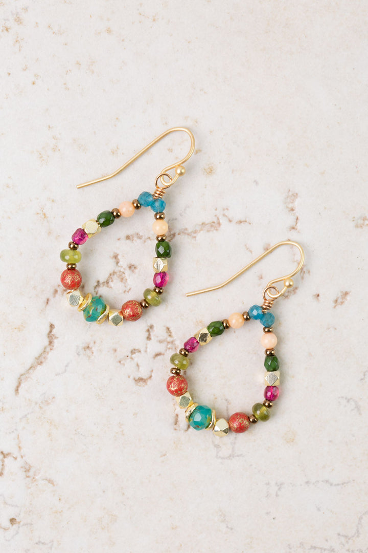 Farmers Market Czech Glass, Gossular Garnet, Apatite Hoop Earrings