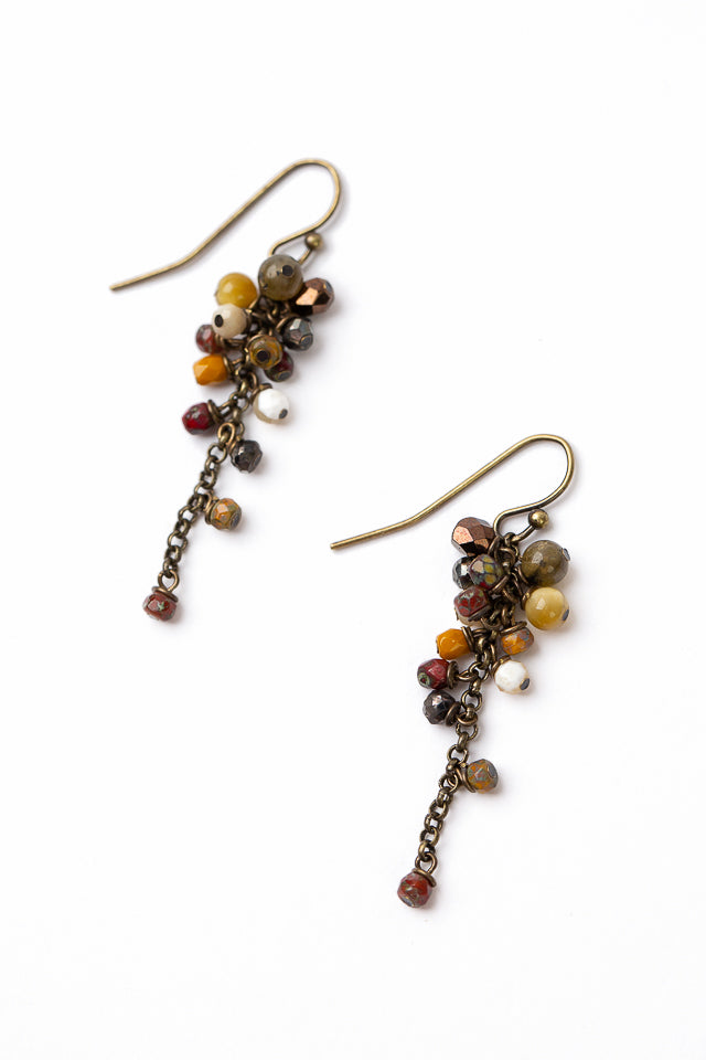 Fireside Mother Of Pearl And Cat's Eye Cluster Earrings