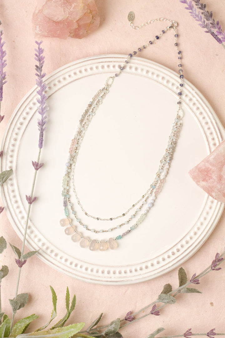 Fae 18-20" Aquamarine, Blue Apatite, Iolite With Faceted Rose Quartz Simple Necklace