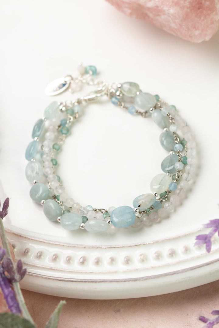 Fae 7-8" Aquamarine, Rose Quartz, Apatite Multistrand Bracelet