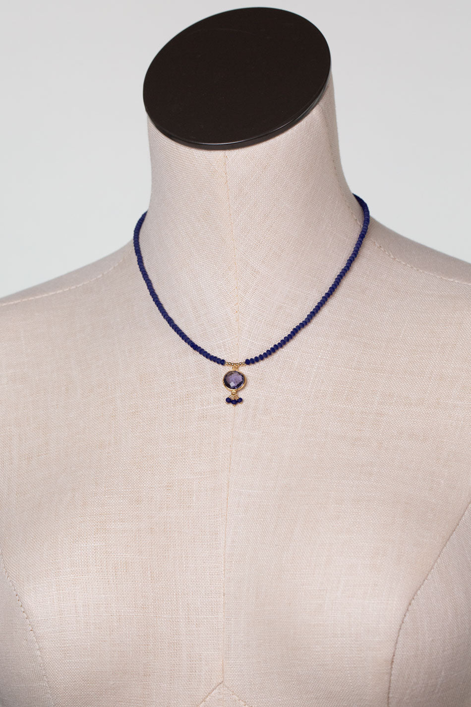 Forget Me Not 15.5-17.5" Faceted Iolite Bezel With Crystal Dangles Simple Necklace