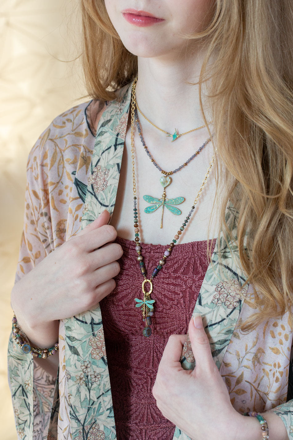 Folklore 16.5-18.5" Czech Glass, Tanzanite with Dragonfly Statement Necklace