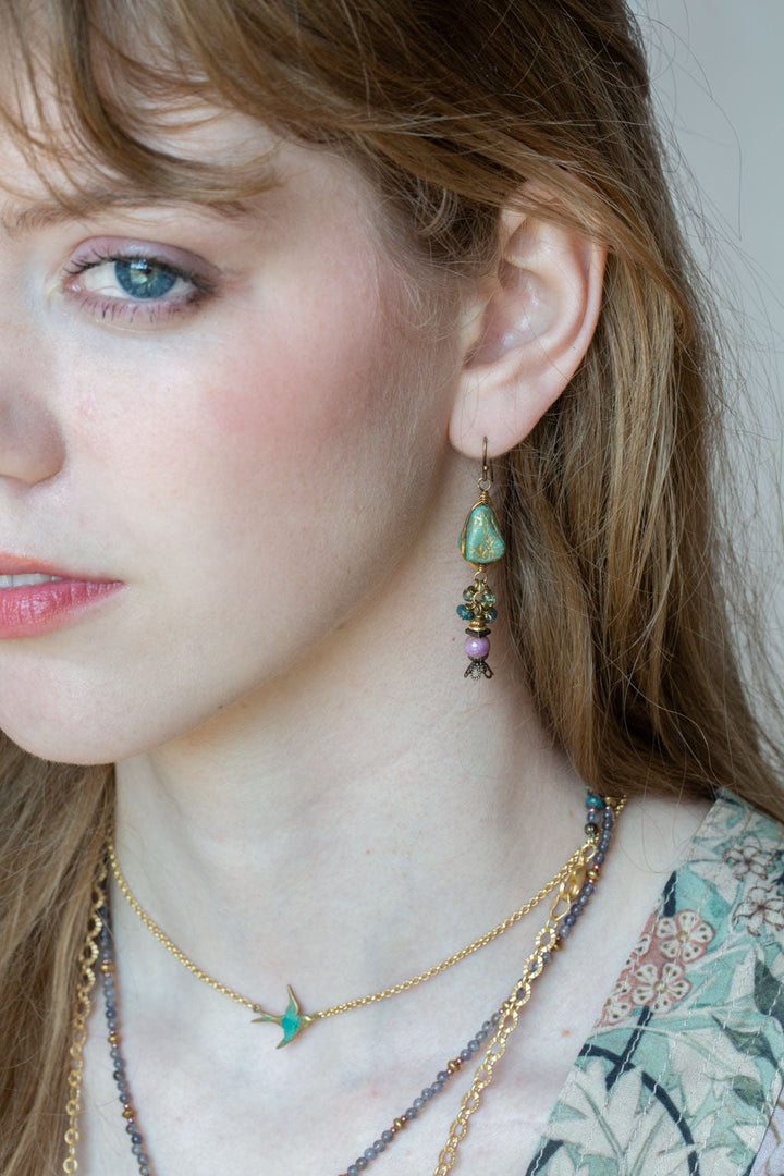 Folklore Phosphorite, Czech Glass Herringbone Earrings
