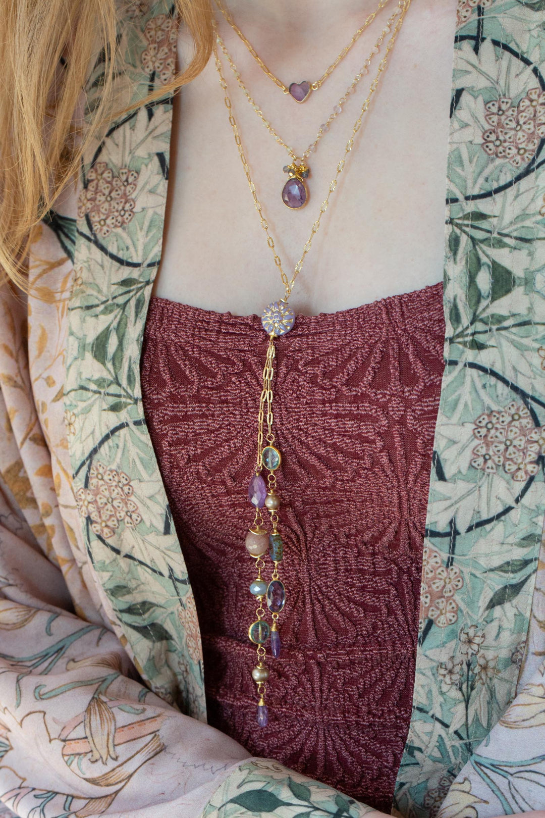 Folklore 18-20" Tanzanite with Amethyst Cluster Necklace