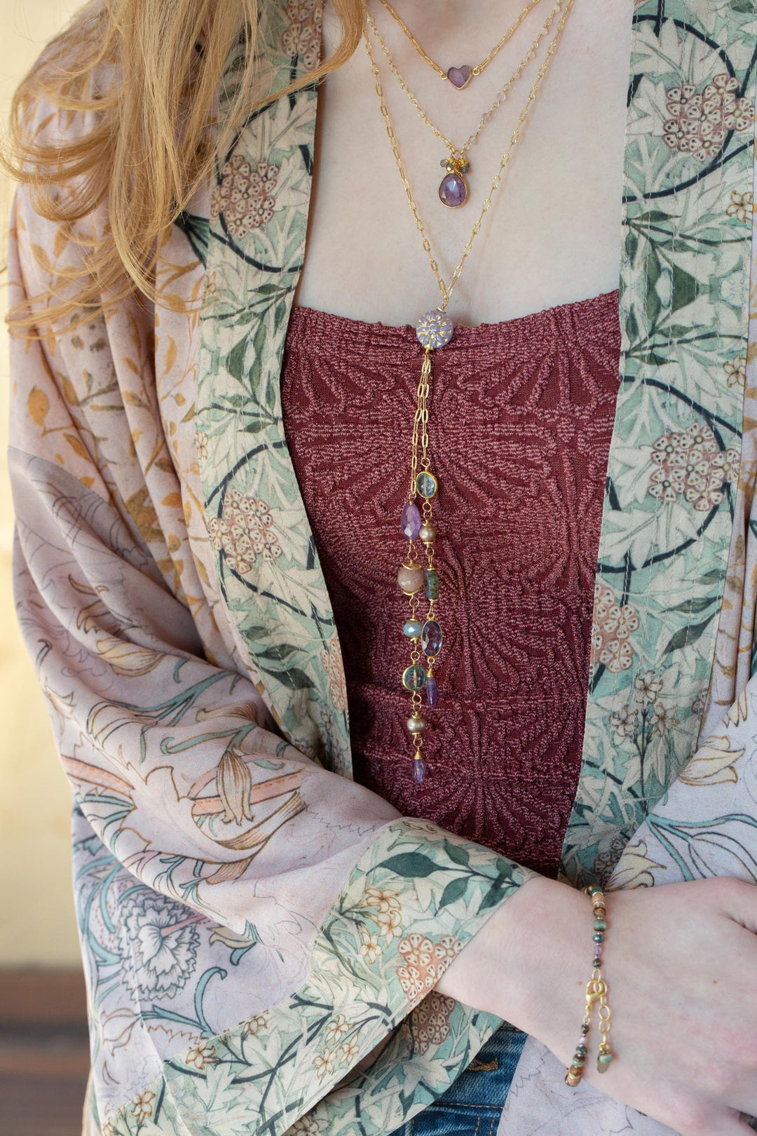 Folklore 21.5-23.5" Czech Glass, Amethyst, Iolite Tassel Necklace