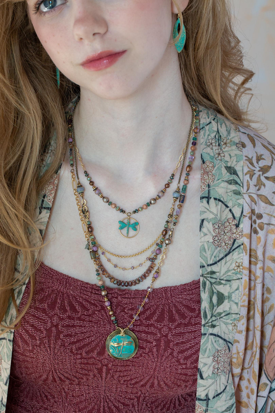 Folklore 25-27" Amethyst, Tanzanite, Freshwater Pearl Dragonfly Statement Necklace