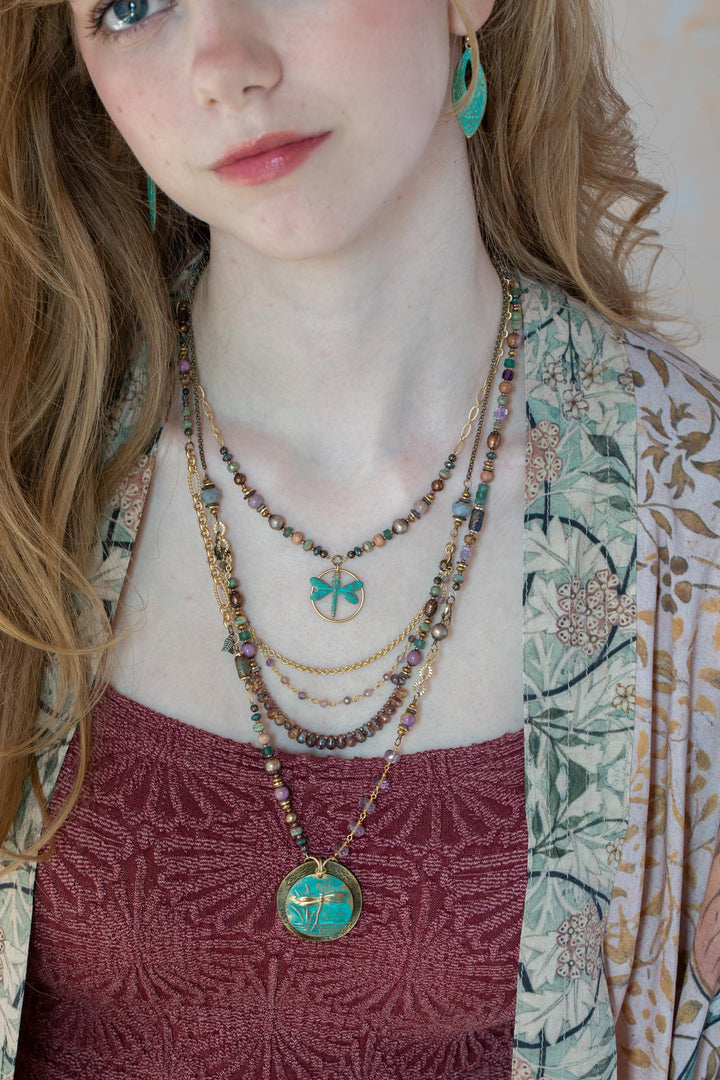 Folklore 25-27" Amethyst, Tanzanite, Freshwater Pearl Dragonfly Statement Necklace