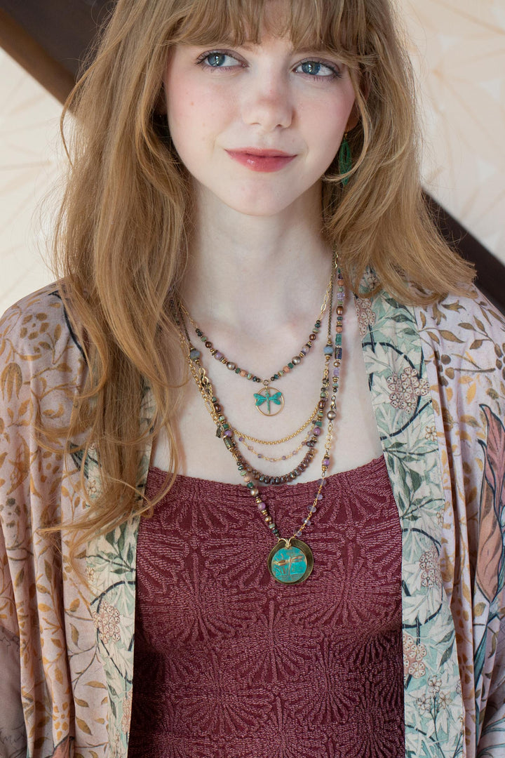 Folklore 20.5-22.5" Phosphorite, Czech Glass, Freshwater Pearl Collage Necklace