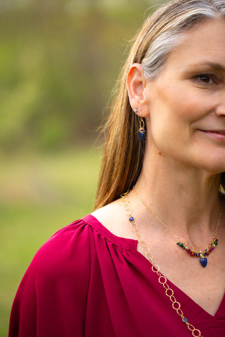 Forget Me Not Crystal With Lapis Cluster Earrings