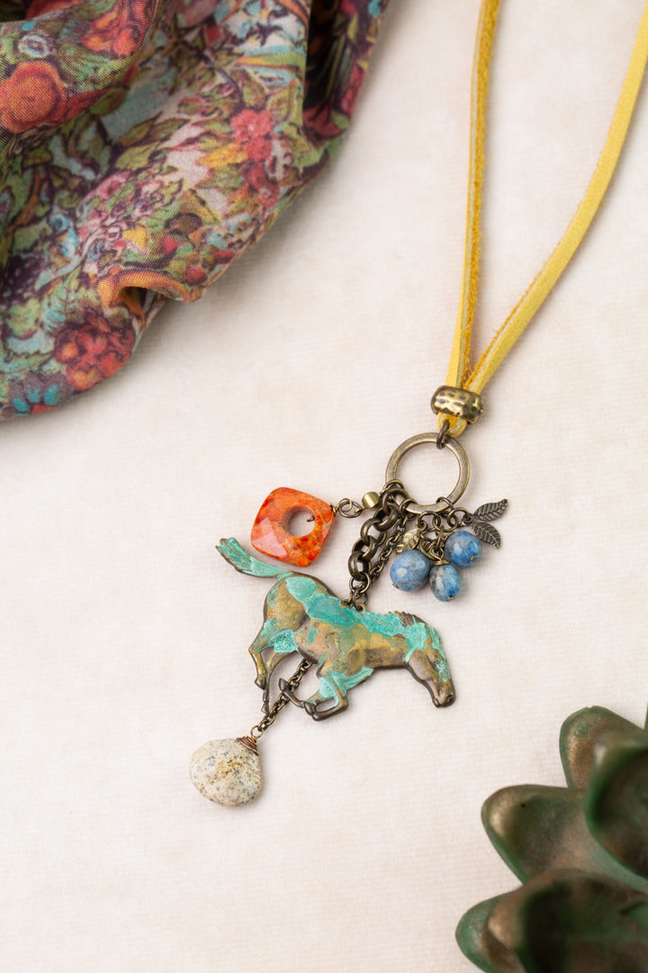 Freedom 36" Coral, Sodalite, Jasper, Wild Horse Patina Cluster Necklace