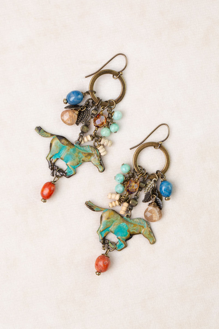 Freedom Coral, Sodalite, Amazonite, Wild Horse Patina Statement Earrings
