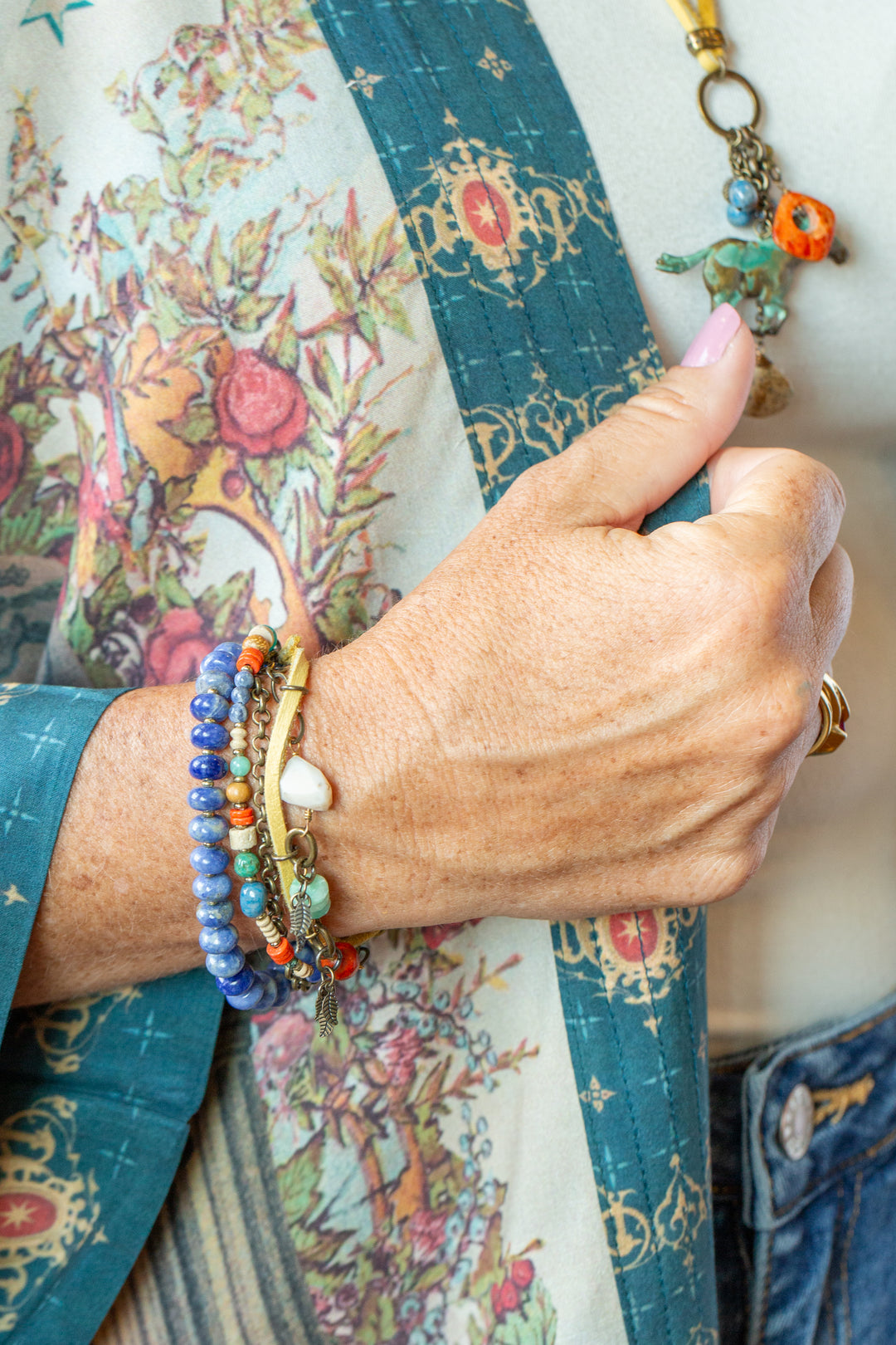 Freedom 7.5-8.5" Coral, Sodalite, Turquoise Multistrand Bracelet