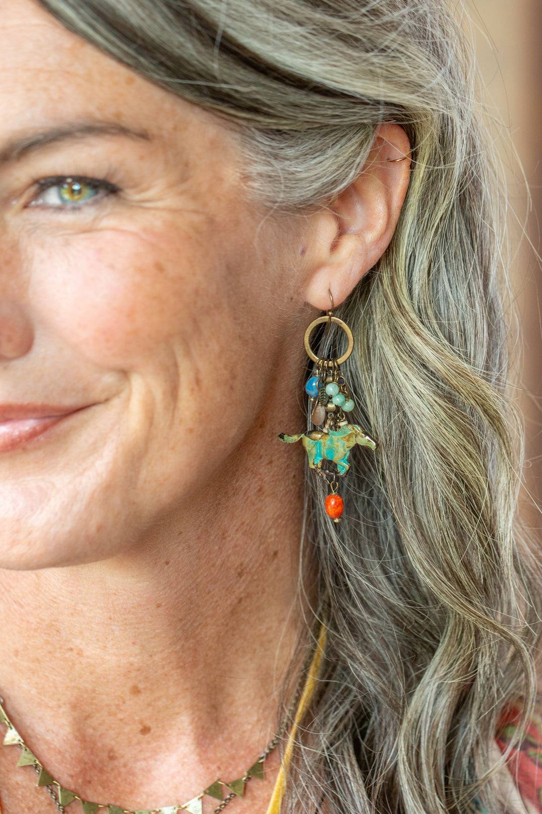 Freedom Coral, Sodalite, Amazonite, Wild Horse Patina Statement Earrings