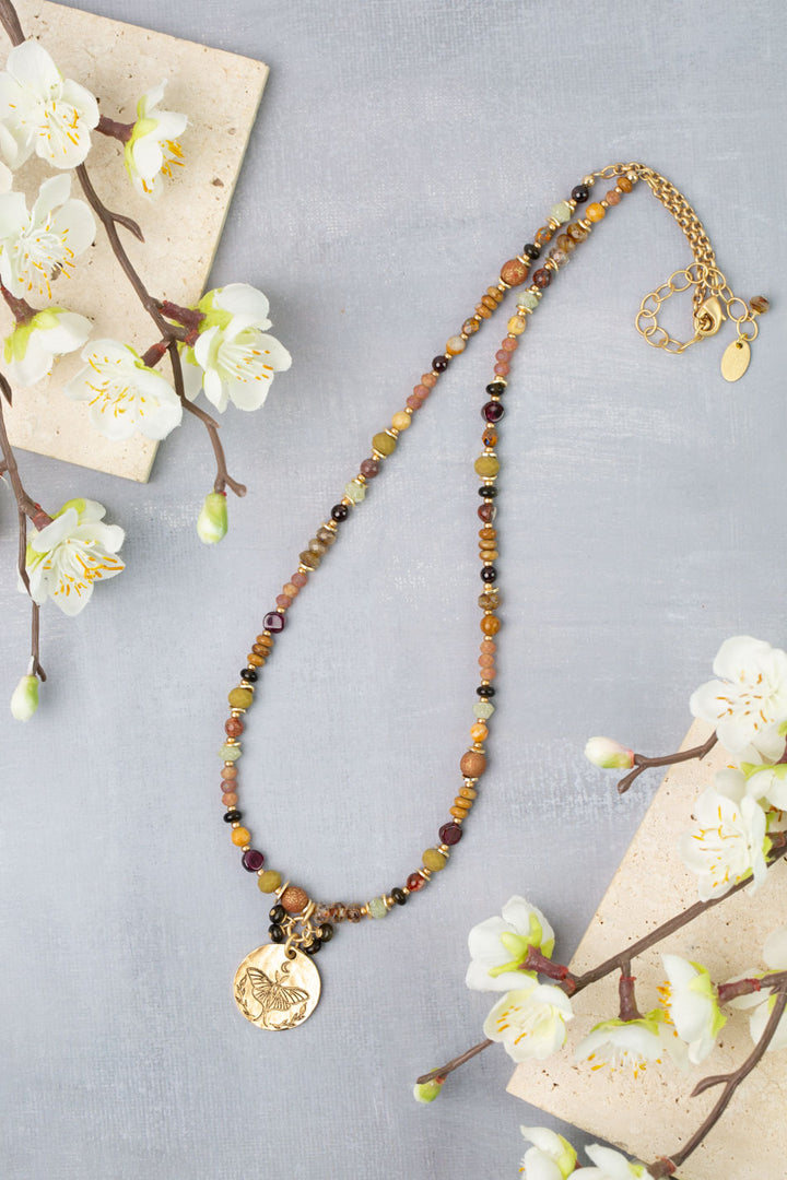 Golden Hour 20-22" Garnet, Rhyolite, Obsidian Collage Necklace