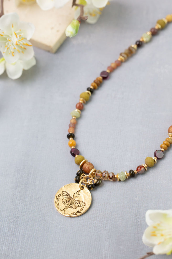Golden Hour 20-22" Garnet, Rhyolite, Obsidian Collage Necklace